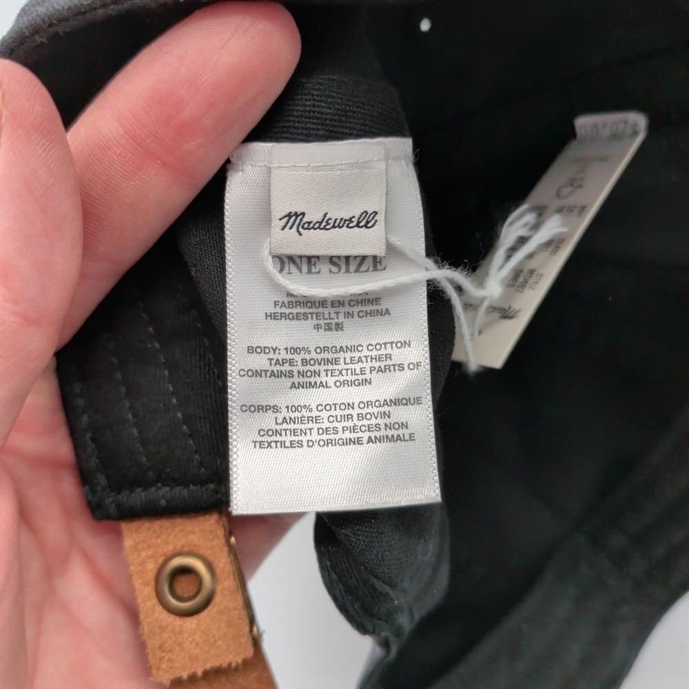 Madewell Broken In Black Organic Cotton Baseball Cap Hat Leather Strap MD497 New - Picture 6 of 9